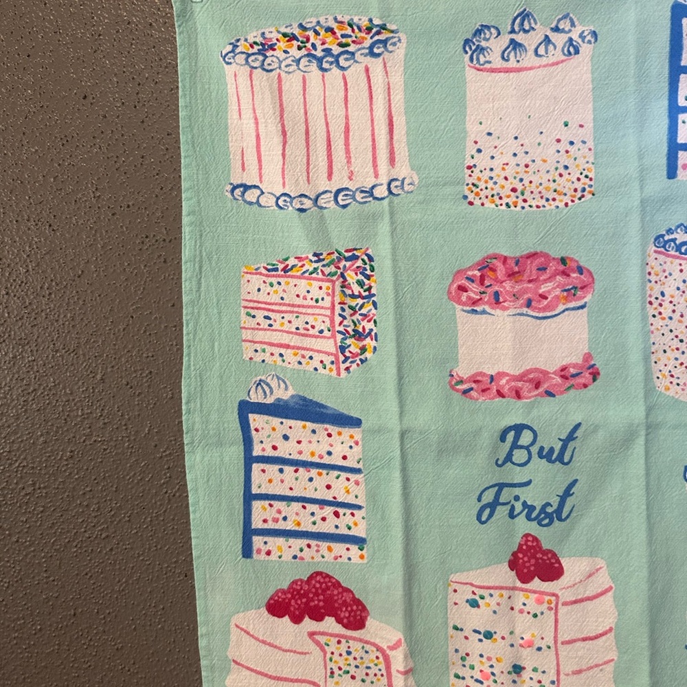 Anthropologie ‘But First’ Cake Pattern Tea Towel - Picture 6 of 9